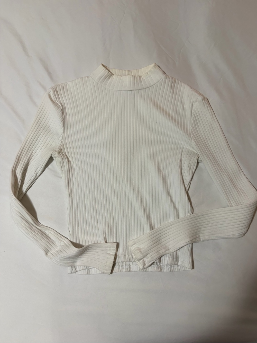 Ribbed Mock Neck Long Sleeve Top in Cream